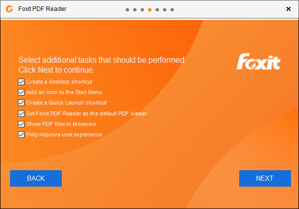 安裝 Foxit Reader 時,選擇額外的任務