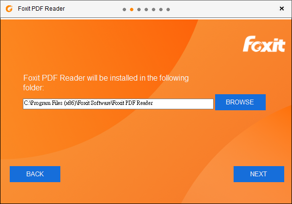 選擇安裝 Foxit Reader 的路徑