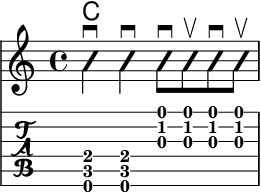 用 LilyPond 模擬吉他短刷