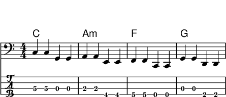 彈奏根音和五度音的低音聲線 (使用大阮)